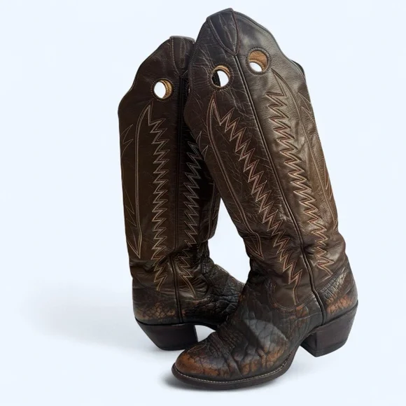 Vintage Sanders tall brown marbled leather western boot - Picture 8 of 16